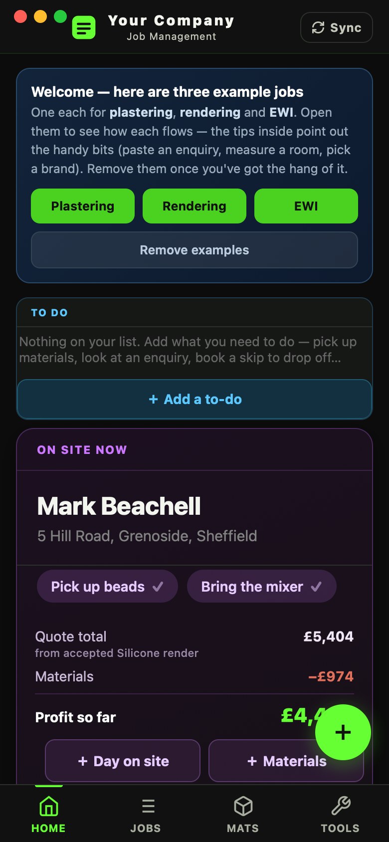 Tools screen